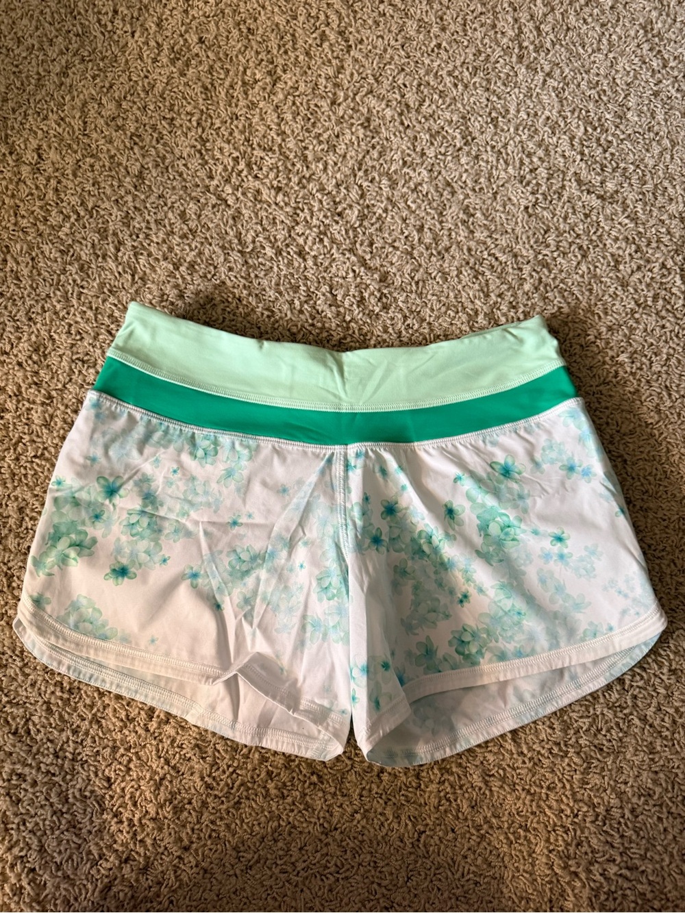 lululemon athletica White Floral Athletic Shorts with Mint Waistband